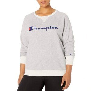 Champion Gray Crewneck Sweatshirt Cream Trim Fleece Logo Plus Size 2X